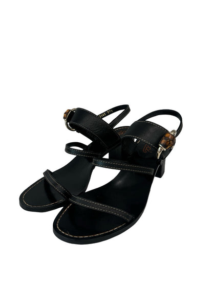 Gucci Black Bamboo Buckle Leather Slingback Block Heels. Size: 37.5