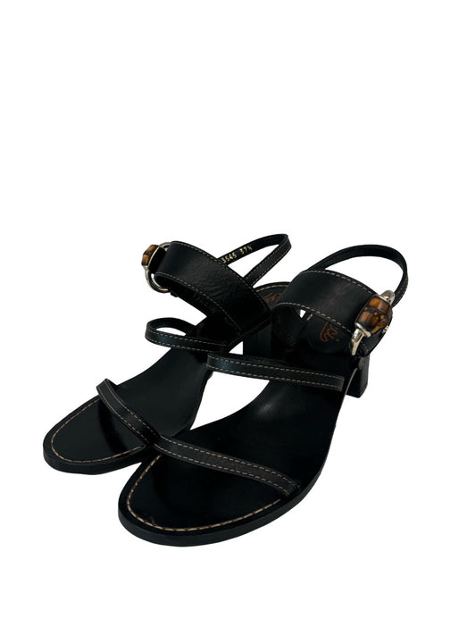 Gucci Black Bamboo Buckle Leather Slingback Block Heels. Size: 37.5