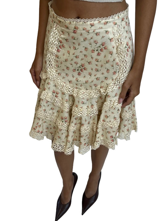 Zimmermann Cream Rose Print Layered Skirt. Size: 1