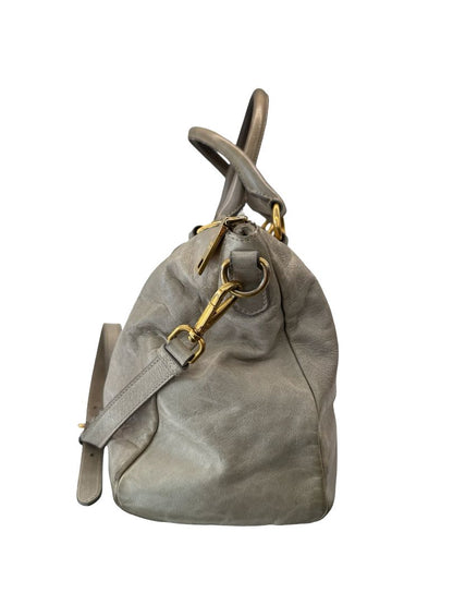 Prada Grey Vintage Leather Shoulder Tote Bag.
