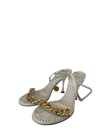 Bottega Veneta White Ball & Chain Sandal Heels. Size: 39