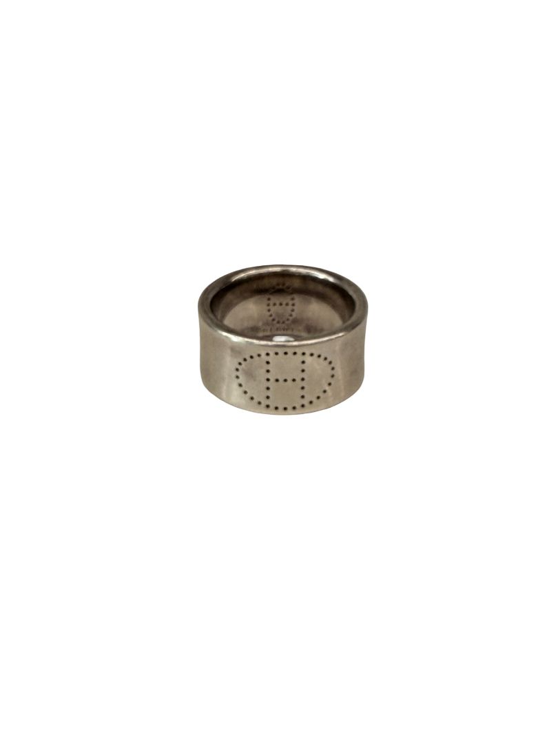 Hermes Silver Eclipse Ruban Ring. Size: 56