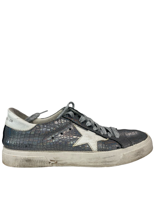 Golden Goose Dark Silver Holographic Reptile Leather Effect Sneakers. Size: 38