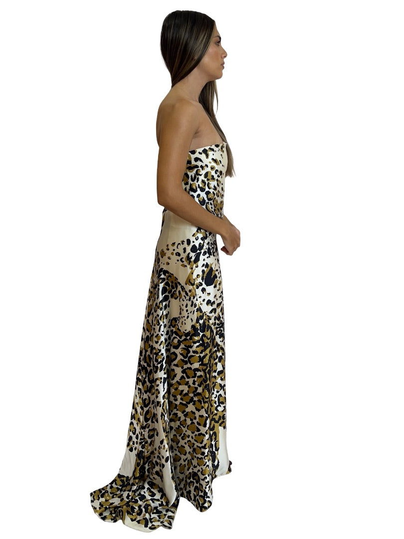 Carla Zampatti Neutrals Abstract Leopard Print Sleeveless Dress. Size: 6