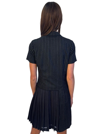 Wunderkind Black Pinstripe Short Sleeve Blazer Dress W Pleat Detail. Size: 40