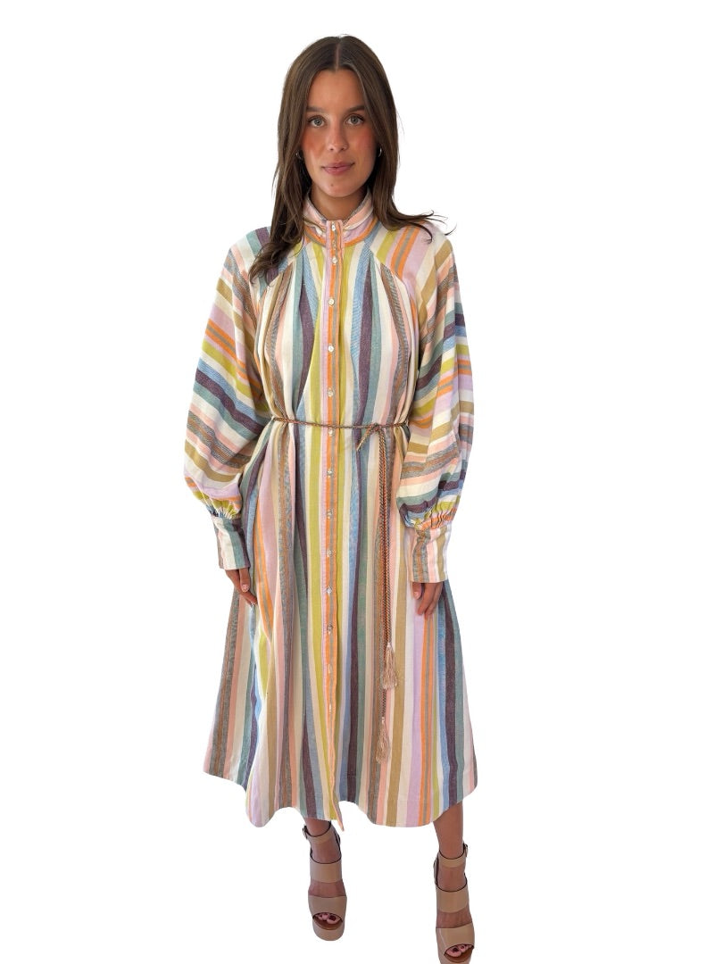 Alemais Multicolour Striped 'Josephine' Cotton Shirtdress W Belt. Size: 12