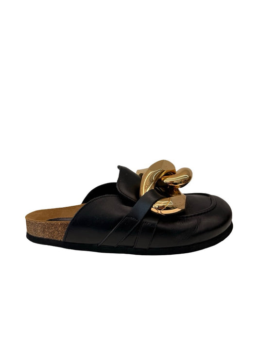 J.W Anderson Black Chain Embellished Leather Clogs. Size: 39