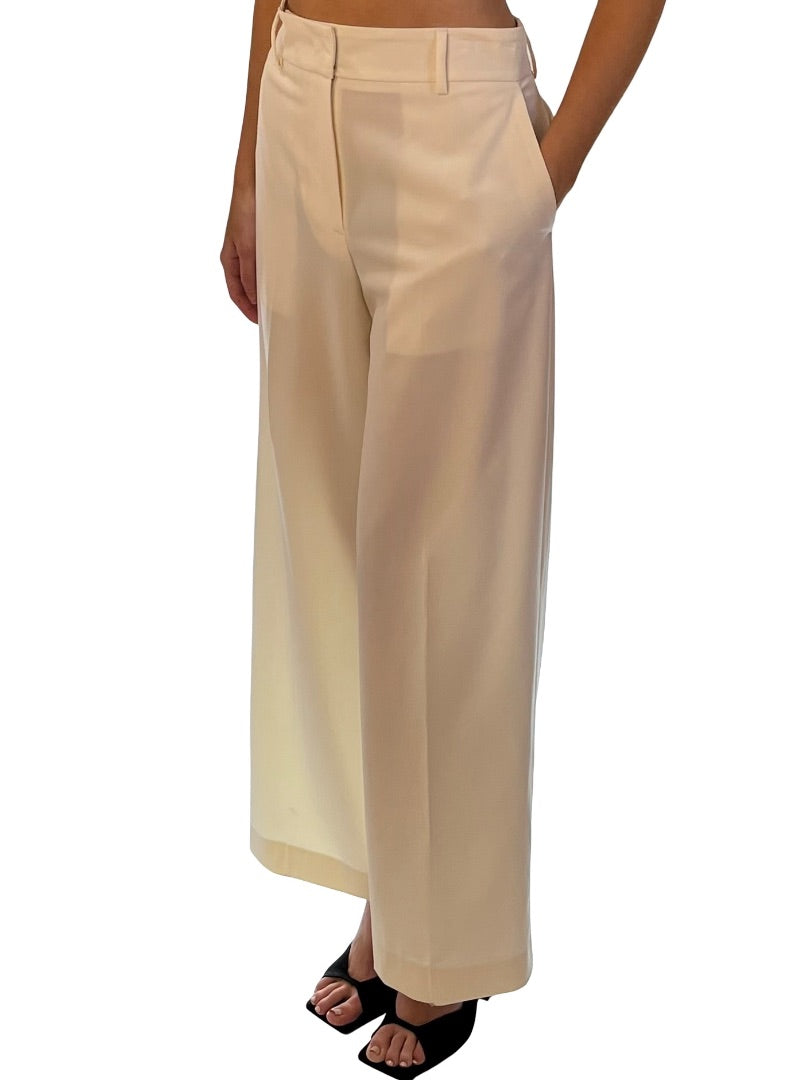 MSGM Cream Straight Leg Pleated Pants. Size: 40