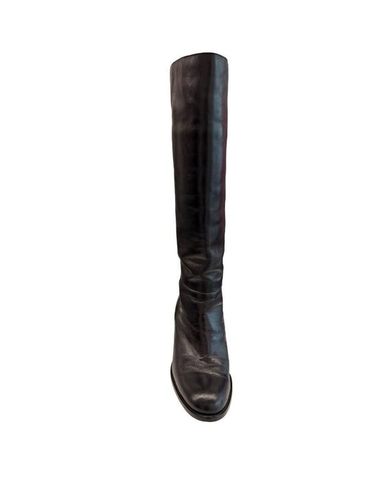 Husk Black Leather Knee High Boots. Size: 38