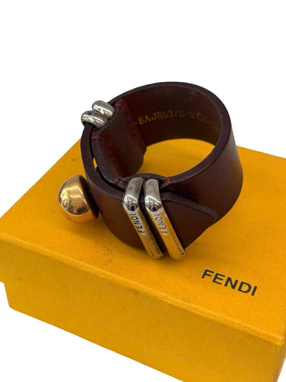 Fendi Burgundy Thick Leather Strap Bracelet.