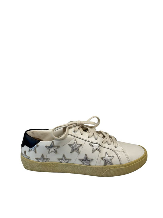 Saint Laurent White Silver Star Court Sneakers. Size: 40