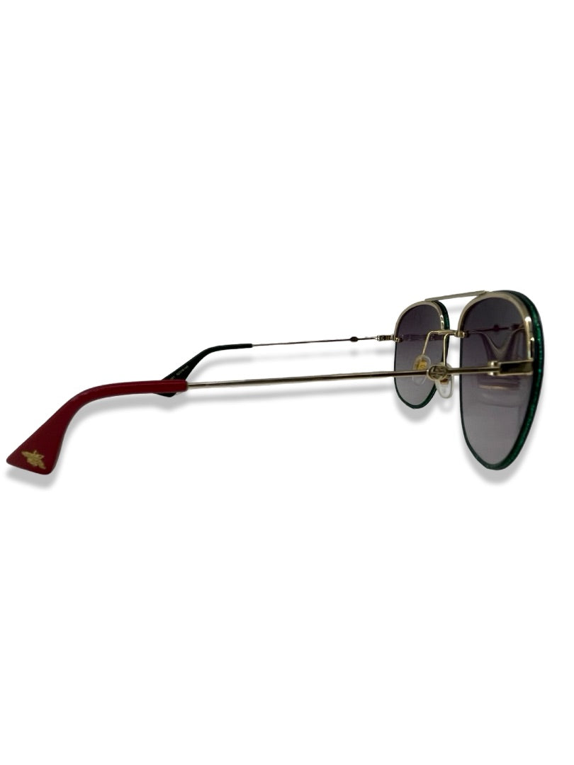 Gucci Gold Frame 'GG02275 001' Sunglasses W Glitter Trim.