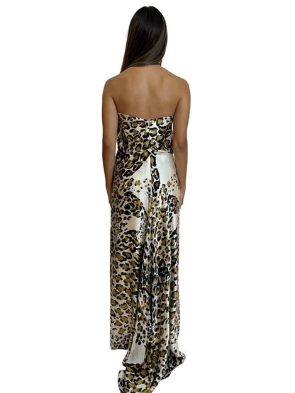 Carla Zampatti Neutrals Abstract Leopard Print Sleeveless Dress. Size: 6