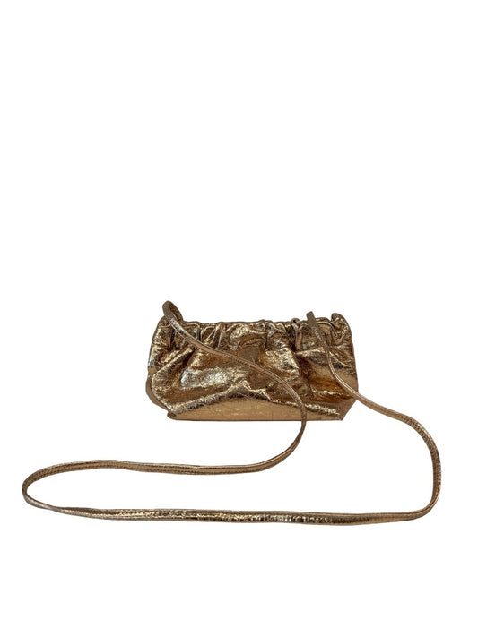 A-Esque Metallic Gold Puffa Leather Crossbody Bag / Clutch. Size: Mini
