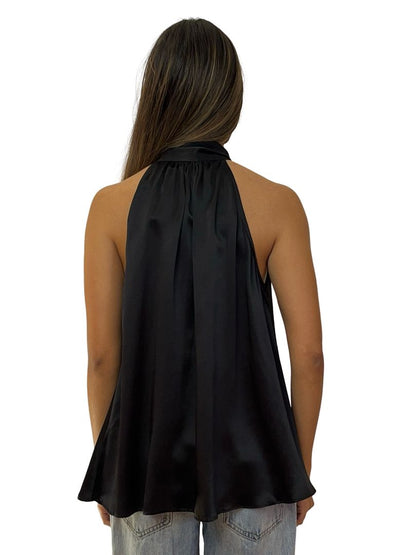 Husk Black Silk Sleeveless Top w/ Neck Tie. Size: 10
