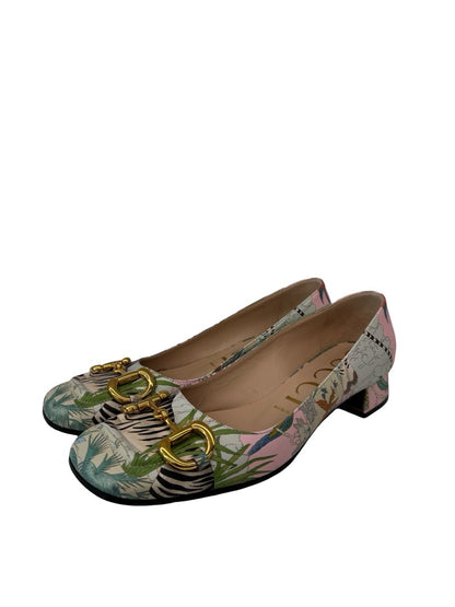 Gucci Floral Print Horsebit Heeled Flats. Size: 39