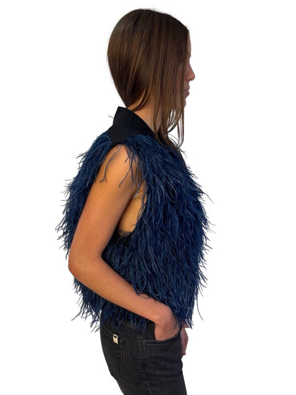 Ginger & Smart Blue Ostrich Feather Code Vest. Size: M