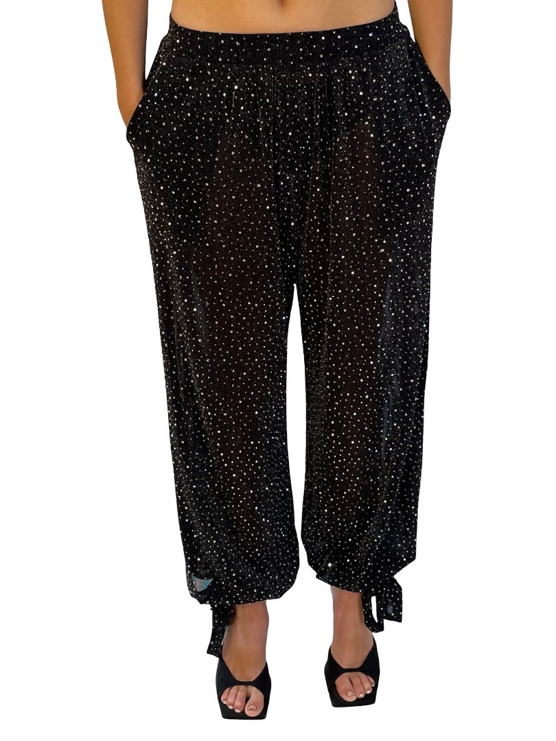 Noughts & Kisses Black Rhinestone Sparkly Pants. Size: S
