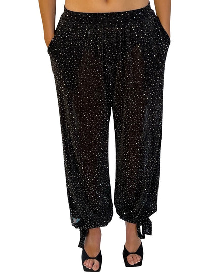 Noughts & Kisses Black Rhinestone Sparkly Pants. Size: S