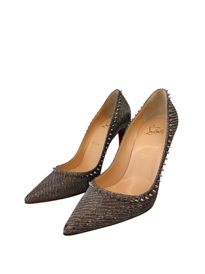 Christian Louboutin Silver Anjalina 100 Glitter Studded Pumps. Size: 38