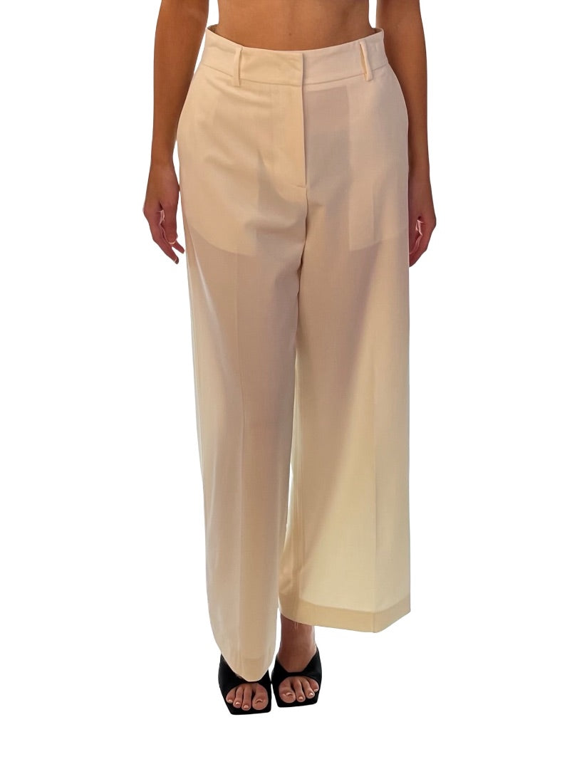 MSGM Cream Straight Leg Pleated Pants. Size: 40