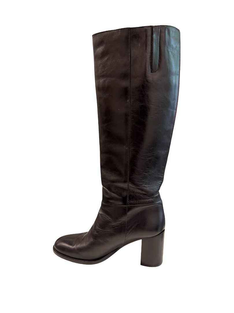 Husk Black Leather Knee High Boots. Size: 38
