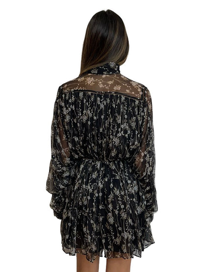 Zimmermann Black Floral Print Sheer Silk Romper. Size: 0