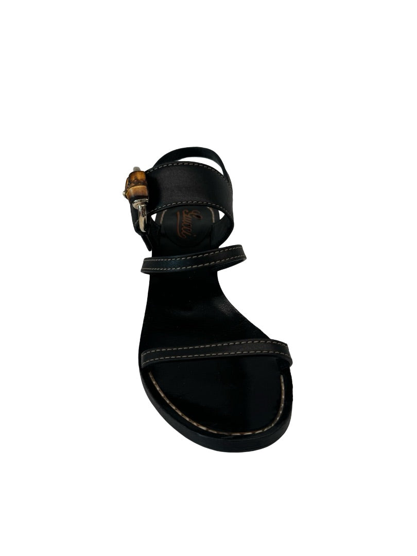 Gucci Black Bamboo Buckle Leather Slingback Block Heels. Size: 37.5