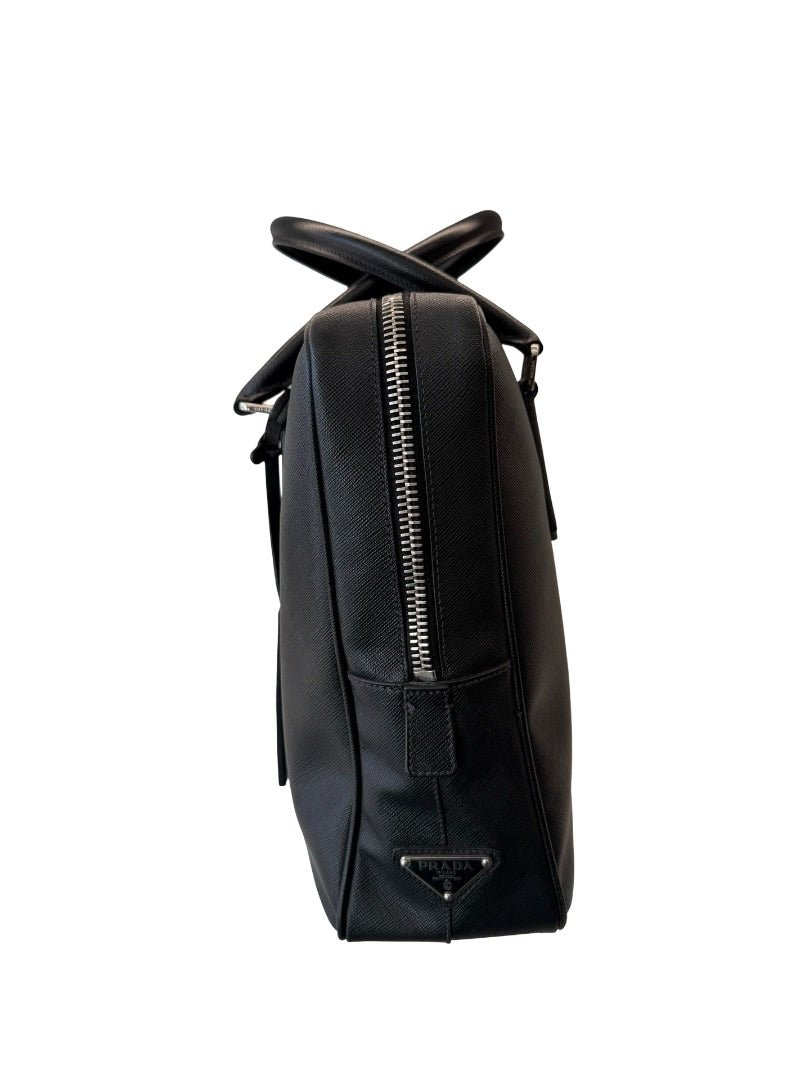 Prada Black Saffiano Leather Mens Briefcase Bag.
