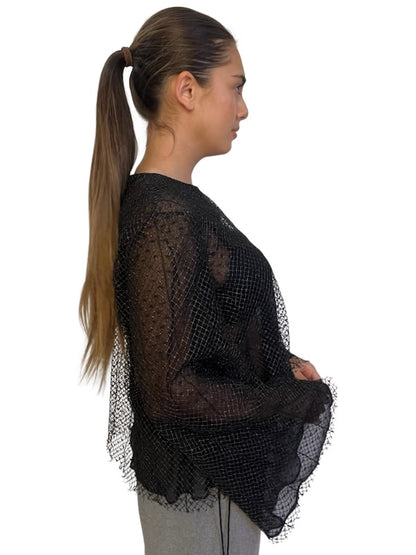 Scanlan Theodore Black Metal Knit Blouse. Size: M
