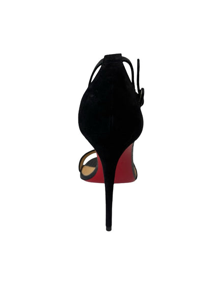 Christian Louboutin Black 100mm Mixed Leather Knit Sandal Heels. Size: 39