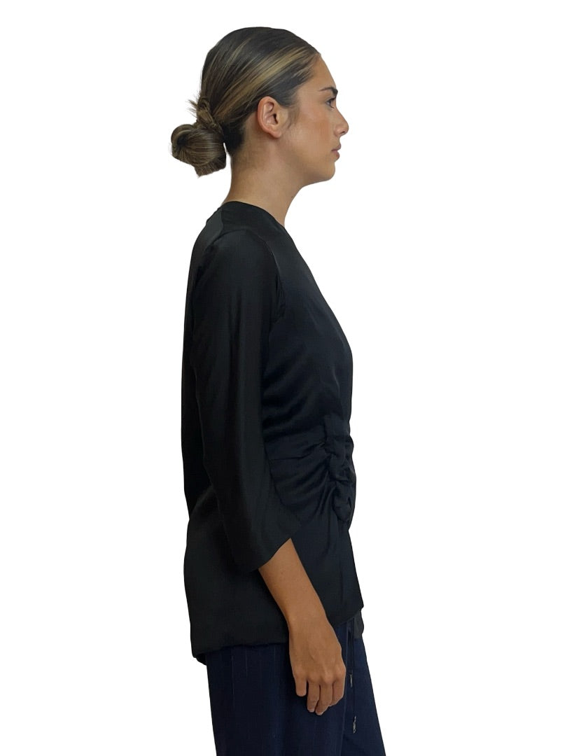 Marithé + François Girbaud Black Silk Ruched Top. Size: 44