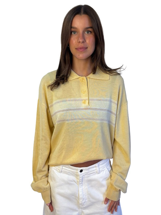 Low Classic Yellow Striped Wool Pique Polo Knit. Size: M