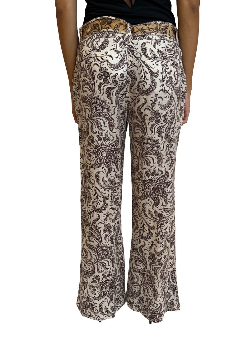 Zimmermann Neutral / Brown Paisley Print Linen Pants w/ Belt. Size: 0