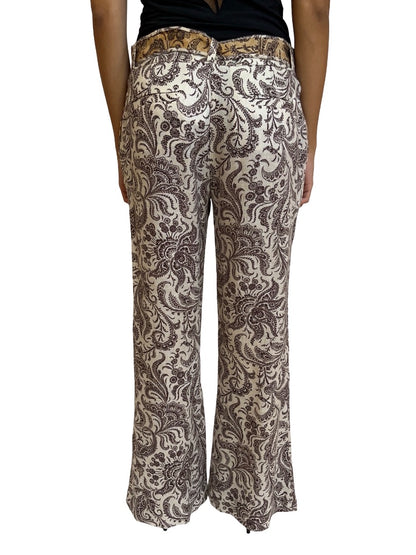 Zimmermann Neutral / Brown Paisley Print Linen Pants w/ Belt. Size: 0