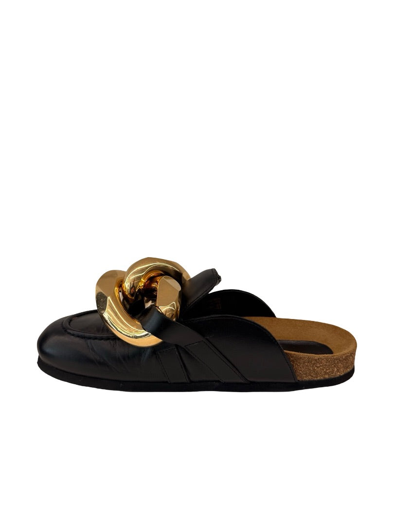 J.W Anderson Black Chain Embellished Leather Clogs. Size: 39
