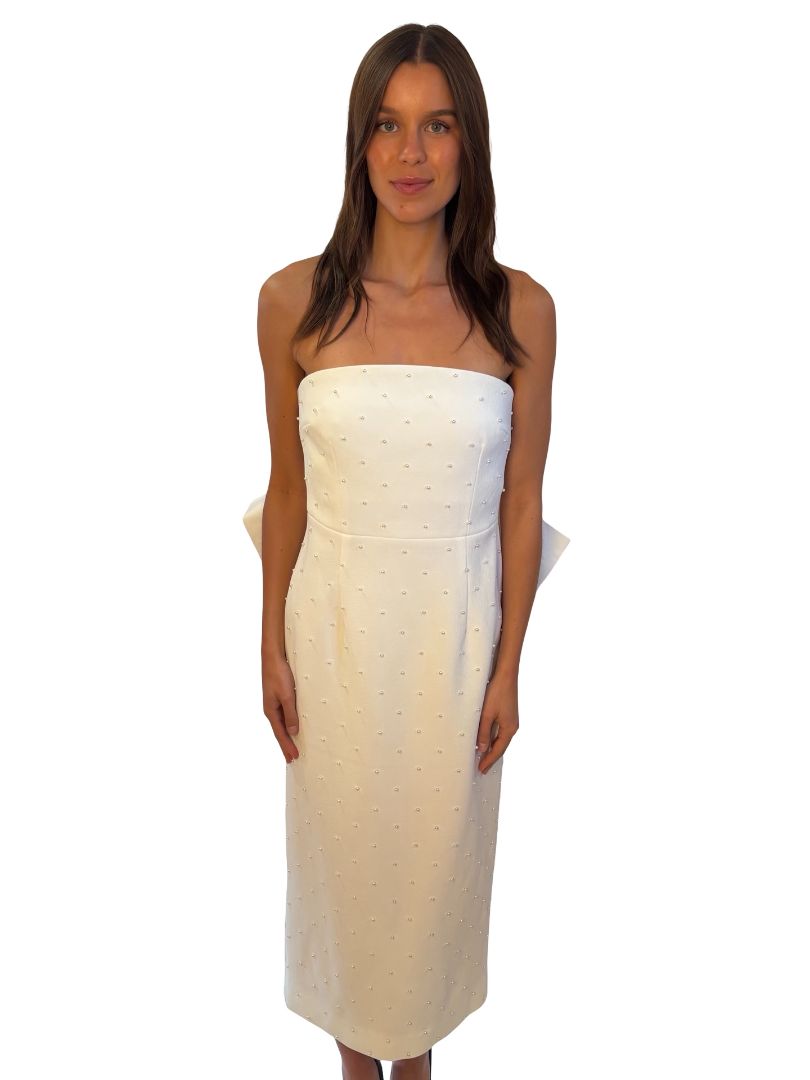 Rebecca Vallance White Strapless Pearl Embellished Dress. Size: 10