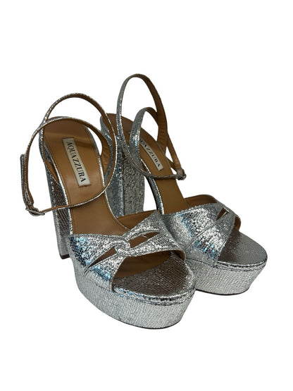 Aquazzura Silver Open Toe Platform Heels. Size: 38