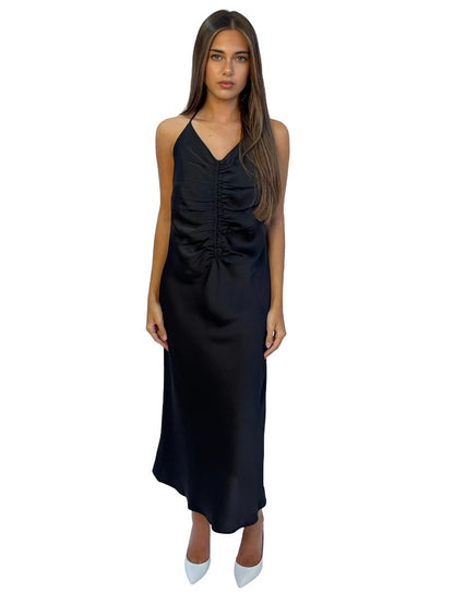 Elli White Black Ruched Halter Dress. Size: M