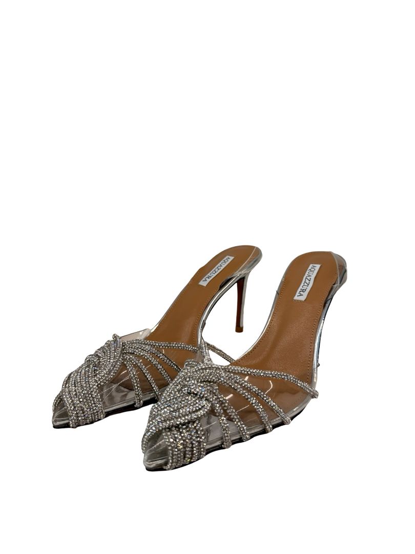 Aquazzura Silver 'Gatsby 75 Embellished Slingback Pumps'. Size: 38