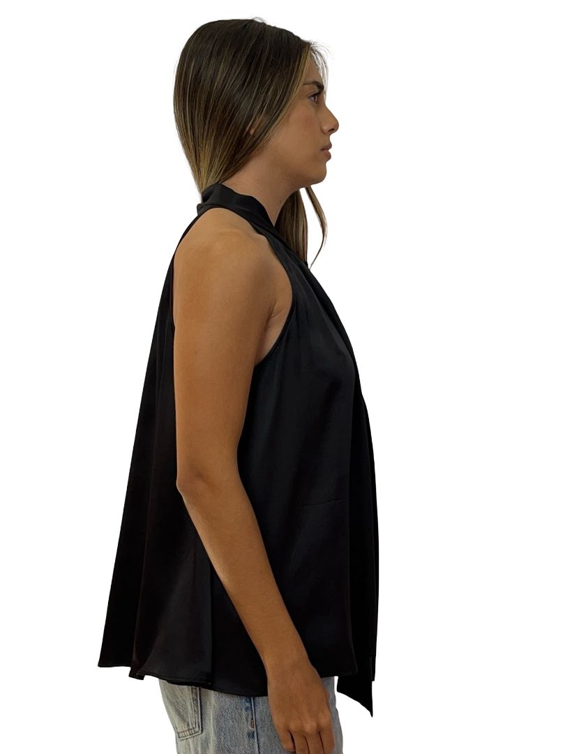 Husk Black Silk Sleeveless Top w/ Neck Tie. Size: 10