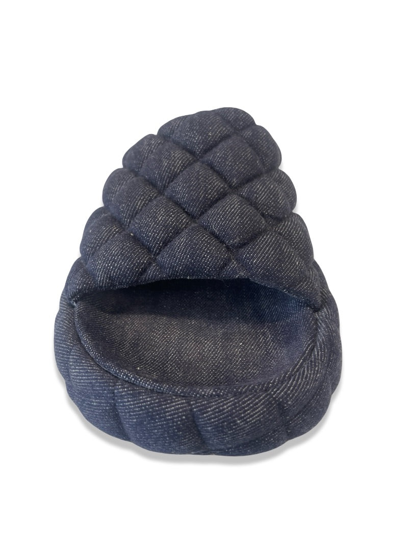 Bottega Veneta Navy Denim Quilted Slides. Size: 37