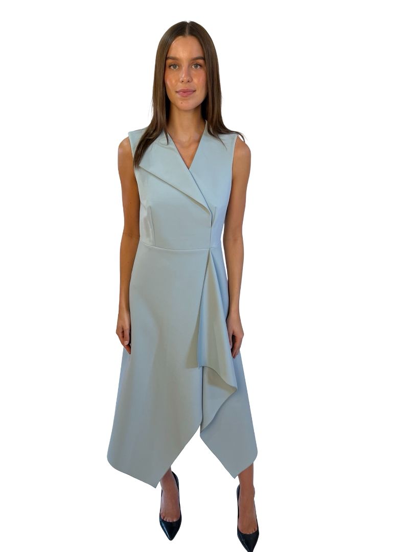 Dion Lee Slate Blue Asymmetric Tailored Midi Dress. Size: 10