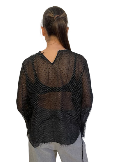 Scanlan Theodore Black Metal Knit Blouse. Size: M