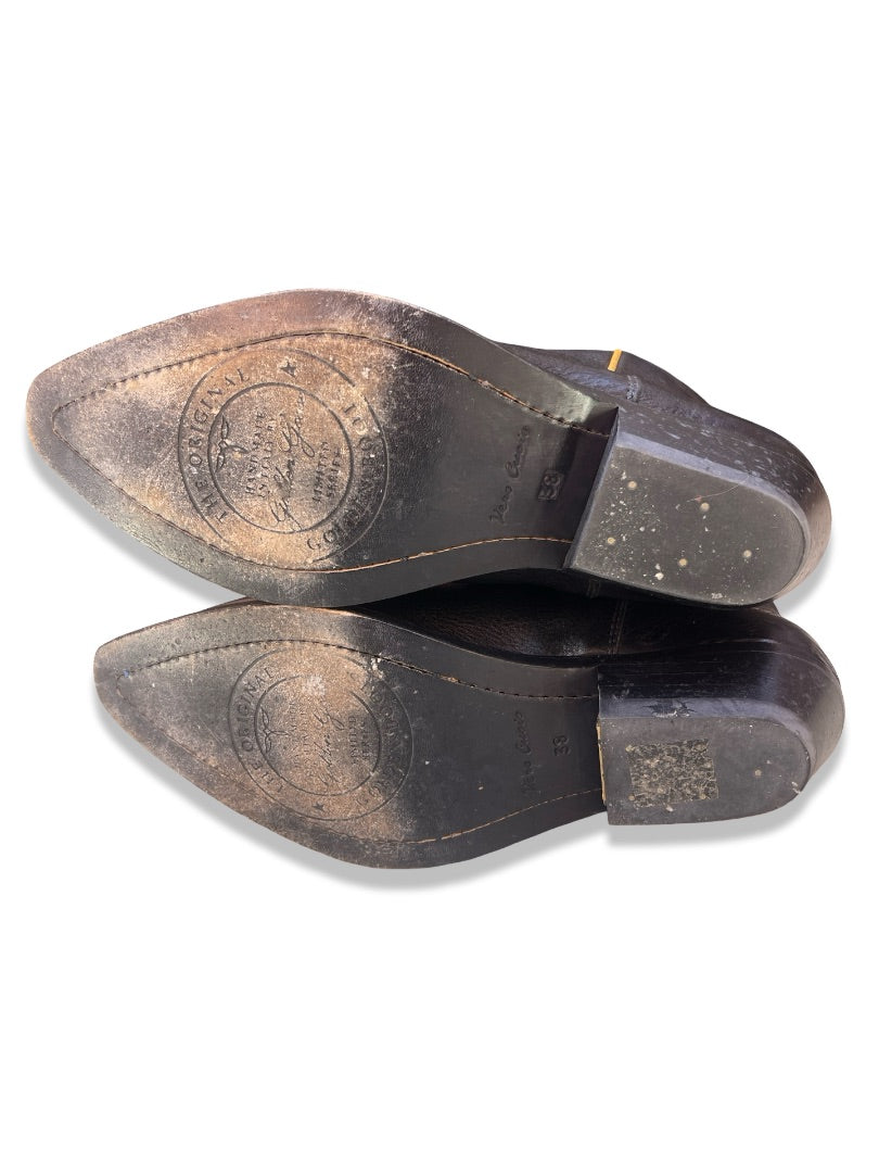 Golden Goose Black Wish Star Embroidered Distressed Leather Cowboy Boots. Size: 38