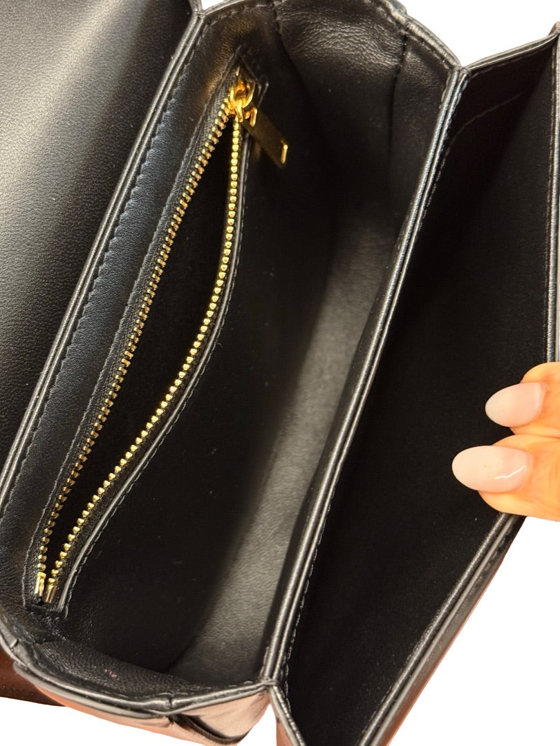 Celine Black Leather 'Clea Besace Triomphe' Flap Bag.