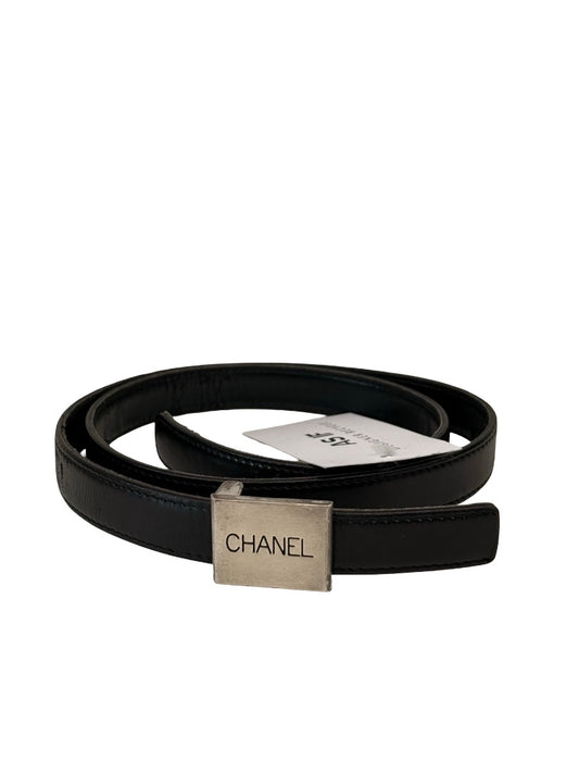Chanel Black Leather Belt w/ Silver Buckle. Size: 90 / 36