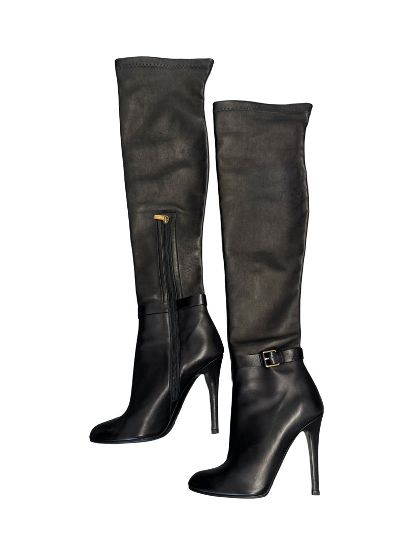 Jimmy Choo Black Long Leather Heeled Boots. Size: 38.5