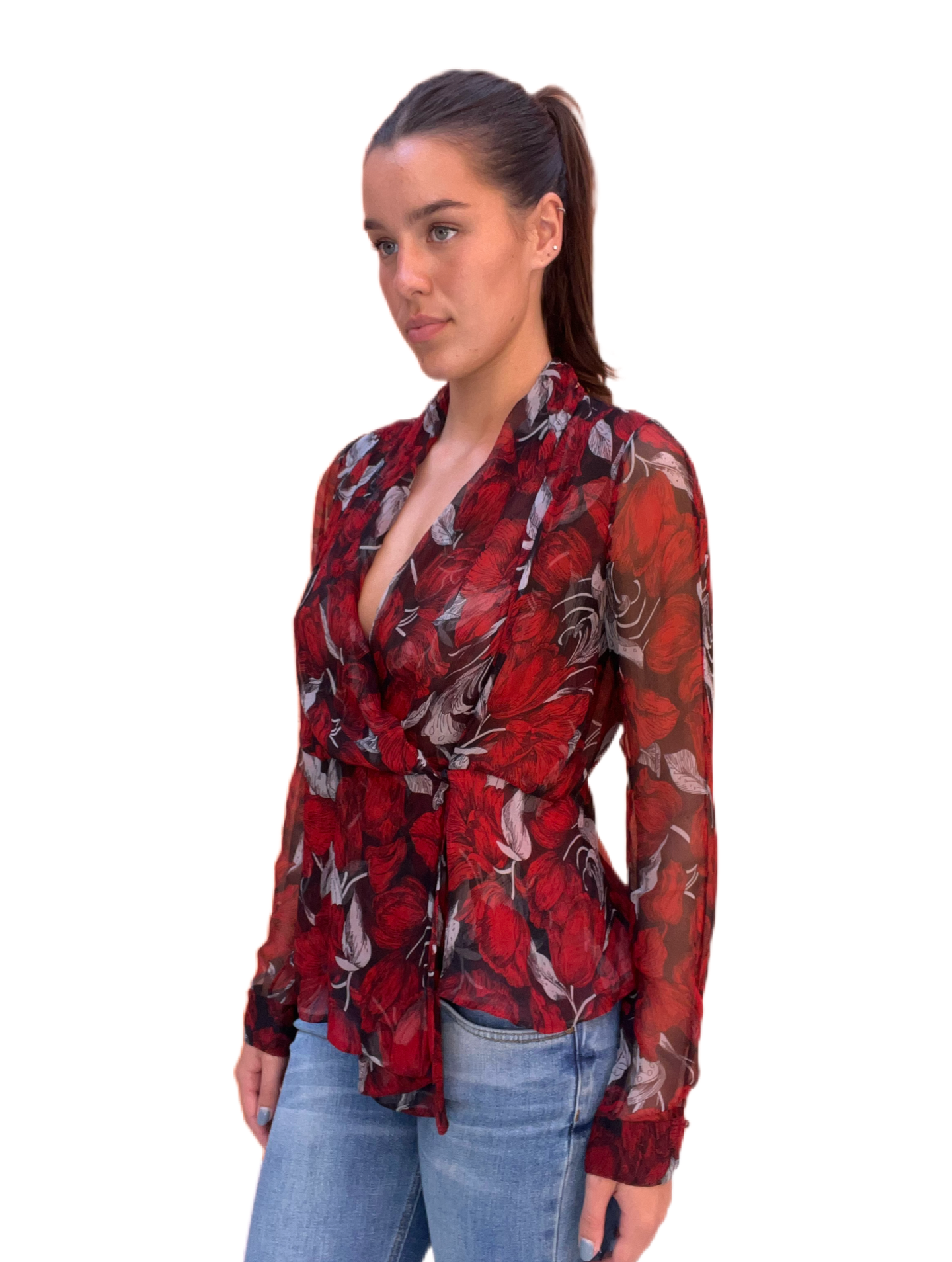Scanlan Theodore Red Printed Blouse. Size: 12