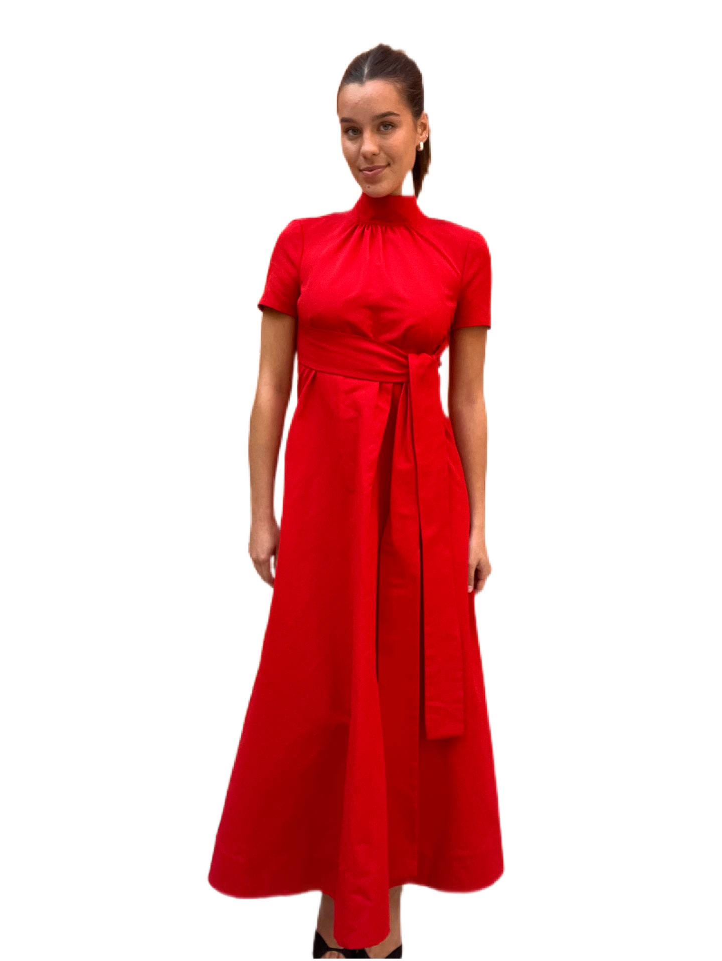 Staud Red Cap Sleeve Maxi Dress w Neck Sash. Size: Small